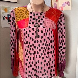 Women's Pink Mixed-Print Long-Sleeve Top